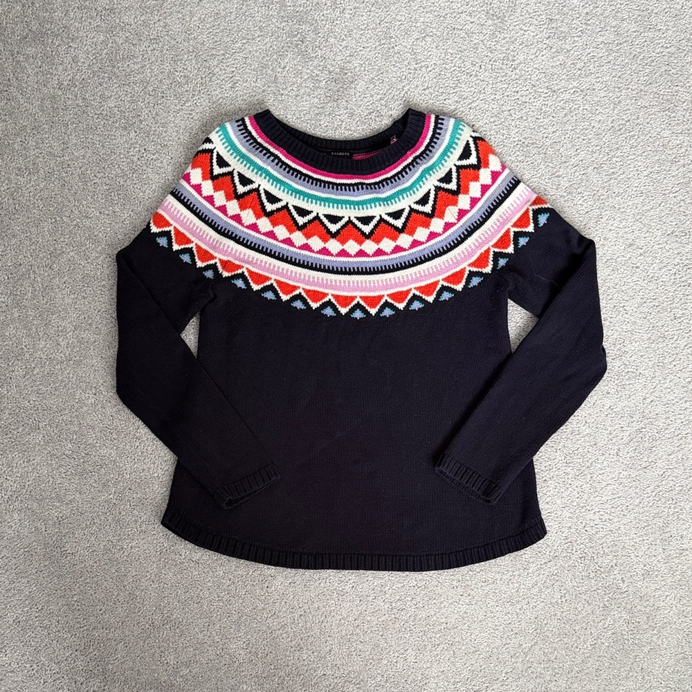 Talbots Black Sweater with Vibrant Pattern